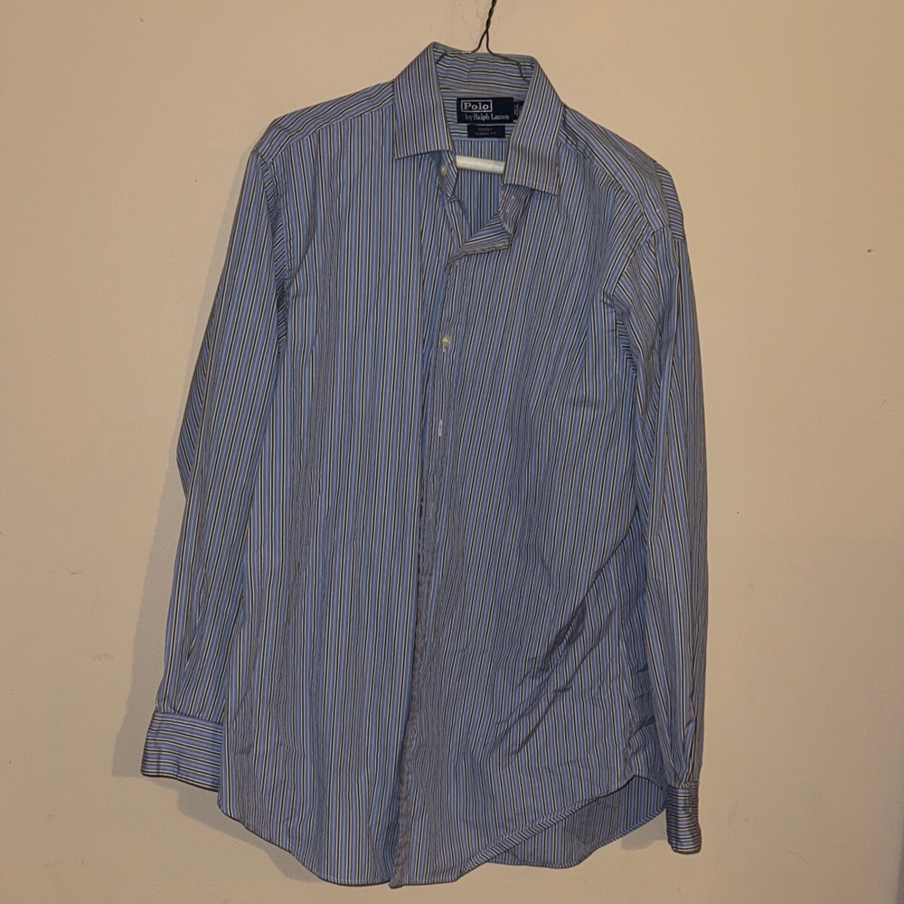 Ralph Lauren Regent Classic Fit 16 1/2 Men's Blue Striped Shirt Y2K